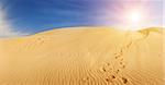 Beautiful sand dunes in the Sahara desert, Tunisia. Panoramic photo