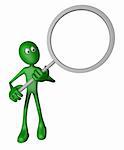 green guy with magnifying glass - 3d illustration