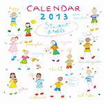 2013 calendar on a whiteboard with the student profile for international schools, cover design