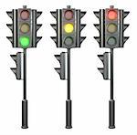 Set of four sided traffic lights on a stand, isolated on white background