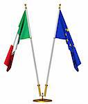 Flags of Italy and European union on golden pedestal isolated on white