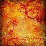 Abstract floral background on grunge canvas texture