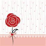 Card design with red rose on white pink seamless background