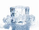 Ice cube with water drops isolated on white background