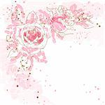 Abstract romantic vector background with three pink roses.