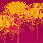 Abstract romantic vector background with three chrysanthemum.