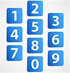Ten blue 3d banners with numbers. Vector illustration