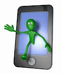 green guy and smartphone - 3d illustration