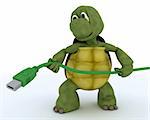 3D render of a tortoise with firewire cable