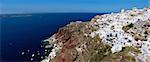 On top of a high mountain of Santorini, see the white town. Its walls, terraces down the hillside. At the foot of the island is the harbor. Around the Islands are always a lot of yachts and boats.