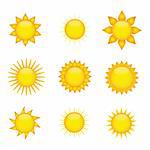 Collection of sun icons isolated on white background