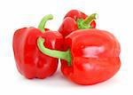 Three red bell peppers isolated on white background