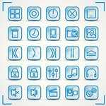 Blue icons set for audio and computer