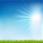 Green Grass And Sun Beam With Blur, Vector Illustration