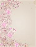 vector hand drawn floral background with rose and butterflies