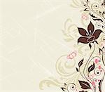 Scratched vintage floral background with tulip and butterflies