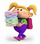 cute little cartoon girl carrying books - high quality 3d illustration