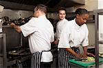 Team Of Chefs Preparing Food In Restaurant Kitchen