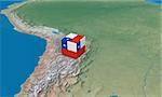 Location of Chile with a cube over the map