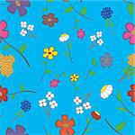 Background - blue floral seamless with a variety of flowers