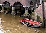 Boat, river in the old city of Hamburg