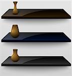 Three 3d shelves with vases. Vector illustration