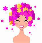 Girl with floral hairstyle. Vector Illustration.