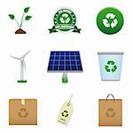 Renewable energy and recycle icons isolated on white background