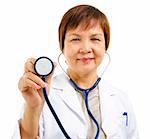 Stethoscope in a Asian mature female doctor hand