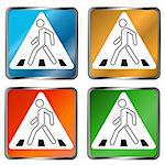 Four signs on a pedestrian crossing on a white background