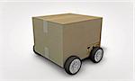 cardboard on wheels isolated on white background