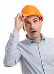 young construction worker looking up