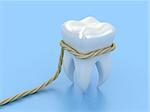 Illustration of human tooth in a loop on a blue background