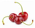 Three sweet cherry berry fruits isolated on white background