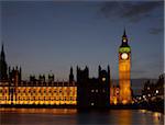 Big Ben and Westminster Palace at Night, London, England