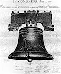 ANNÉES 1940 LIBERTY BELL SUPERPOSÉE SUR LA COPIE DE LA DÉCLARATION D'INDÉPENDANCE