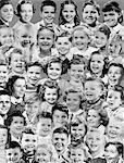 1950ER JAHRE COLLAGE MONTAGE LÄCHELND, JUNGEN UND MÄDCHEN VIELE KOPF-PORTRAITS-STUDIO