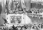 1800s 1860s APRIL 15 1865 ASSASSINATION OF PRESIDENT LINCOLN AT FORD'S THEATER JOHN WILKES BOOTH RUNNING ACROSS STAGE SHOUTING SIC SEMPER TYRANNIS