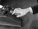 1940s SYMBOLIC MALE HAND ON MANUAL ADDING MACHINE