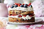 Plate of fruit and cream cake