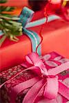 Festively wrapped Christmas gifts