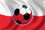 Soccer in Poland - soccer ball and polish flag in background