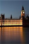 Big Ben and the house of parliament just after sunset on the river Thames