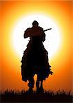 Silhouette illustration of a knight with a lance jousting