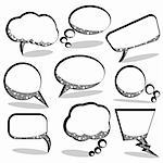 speech and thought bubbles against white background, abstract vector art illustration