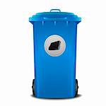 illustration of a blue recycling bin with paper symbol