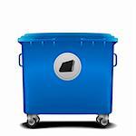 illustration of a blue recycling bin with paper symbol