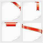 Set of white Sheets of Paper for your text with Ribbons, vector illustration