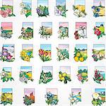 29 Flowers and landscape - a card, a background, a set.