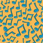 A seamless pattern of fun blue music notes.